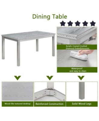 sumyeg 6-Piece Silver Grey Crystal Accent Wood Dining Set with Rectangular Table 4 Upholstered Chairs and Bench