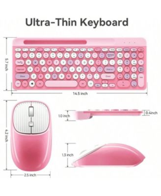Wireless Keyboard and Mouse Combo - Retro Design with Round Keycaps, 2.4GHz Full-Size Wireless Keyboard Mouse for Computer, Desktop, Laptop, Pink