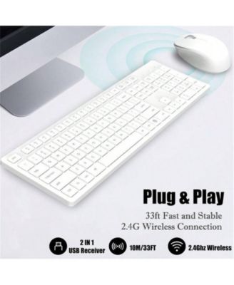 Wireless Keyboard & Mouse Combo – Full-Size, Silent, 2.4GHz, 2-in-1 Receiver, Compatible with Laptops – White