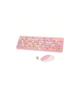 Wireless Keyboard and Mouse Combo, Typewriter Keyboard with Round Keycaps, 2.4GHz Wireless Keyboard Mouse