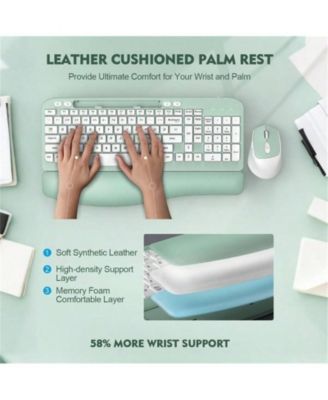 Wireless Keyboard and Mouse Combo - Full-Sized Keyboard with Cushioned Palm Rest, Phone Holder, 2.4G Cordless Set for Computer, Laptop, PC - Green
