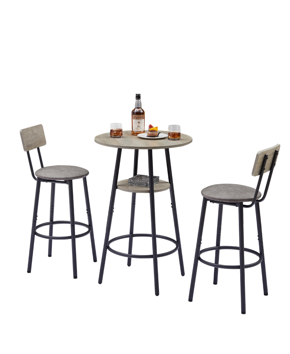 sumyeg Round Stool Set with Shelf and Upholstered Backrest, 23.62'' W x 23.62'' D x 35.43'' H