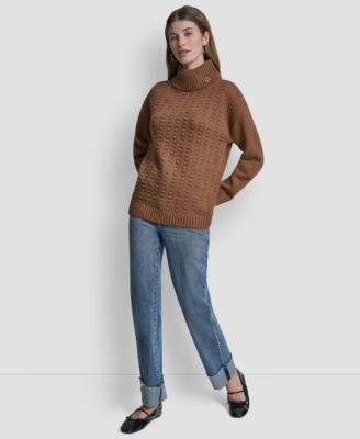 Women's Turtle Neck Bobble Stitch Long Sleeve Sweater