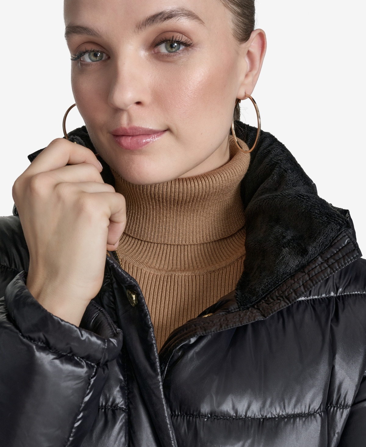 Halston Women's Stand Collar Belted Puffer Coat