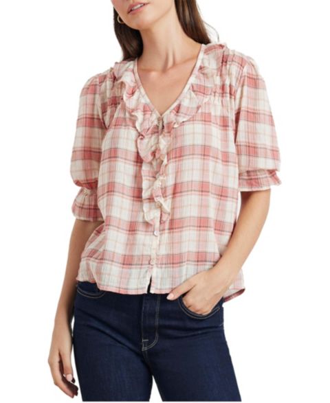 Женская рубашка Paneros Clothing Cotton Chloe in Plaid, цвет: Глиняный клетчатый