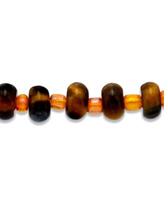 Tigers Eye Rondelle Beads and Clamshell Drop Charm Beaded Gold Plated Stretch Bracelet
