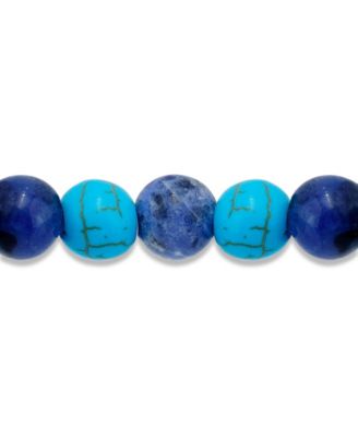 Howlite Chrysocolla Sodalite Beads and Sea Turtle Charm Station Silver Plated Stretch Bracelet
