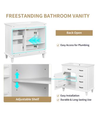 Freestanding Bathroom Vanity with Ceramic Sink Flip Drawers and Adjustable Shelf