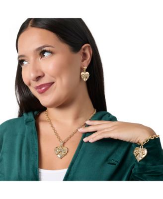 Double Heart Bow Detail Drop Earrings, Gold Tone with Crystal Accents