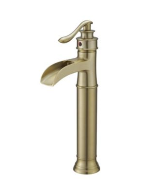 Waterfall Single Handle Bathroom Vessel Sink Faucet Farmhouse Vanity Bowl Tall Lavatory With Metal Drain In Brushed Gold
