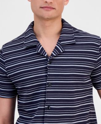 Men's Linear Striped Boucl&eacute; Knit Camp Shirt