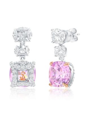 Suzy Levian Gala Collection Sterling Firework-Cut Cubic Zirconia 3-Stone Drop Earrings