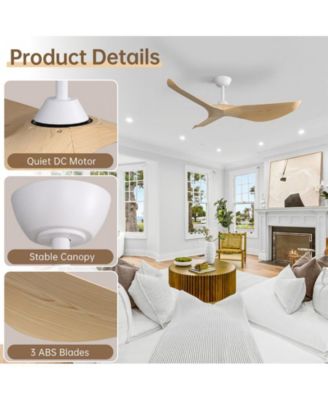 52-Inch Modern Lightweight White Ceiling Fan with Remote Control and 3 Blades