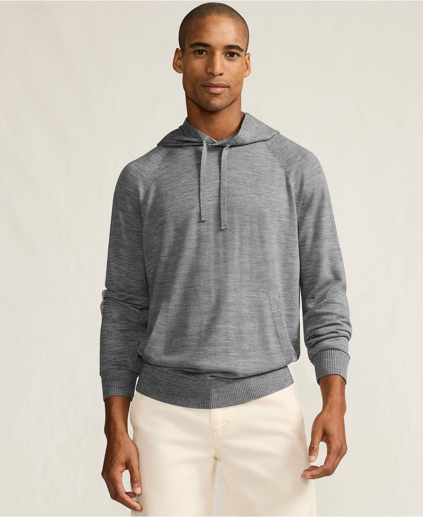 Мужское худи Lands' End Long Sleeve Washable Merino Pullover, цвет: Оловянный меланжевый — фото 4