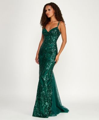 Juniors' Sequin-Pattern Floor-Sweeping Gown