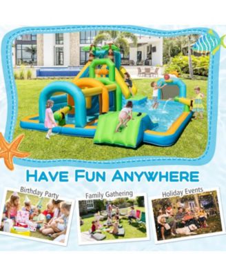 Inflatable Dual Water Slide Aqua Park with Tropical Theme and 750W Blower