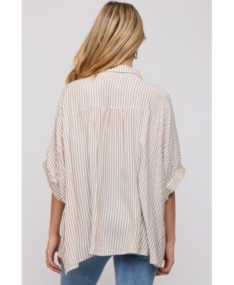 Maternity Taupe Striped Button Up Dolman Top