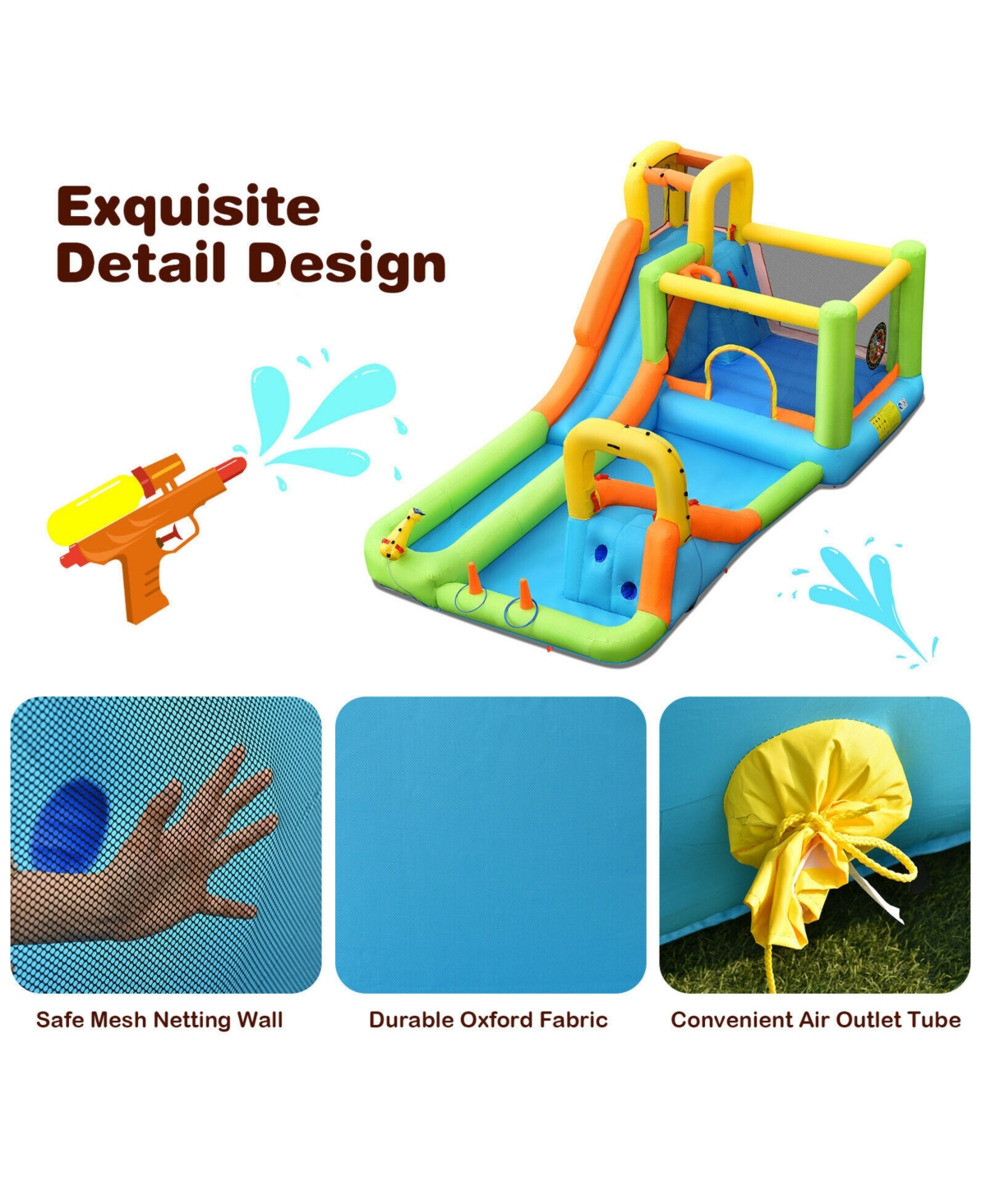 Skonyon 8-in-1 Inflatable Water Slide Bounce House with Splash Pool and 735W Blower