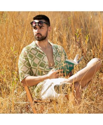 Men's Grass Green & Pale Yellow Geometric Block Oversized Shirt