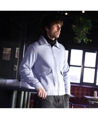 Men's Misty Blue Zip-Front Knit Jacket