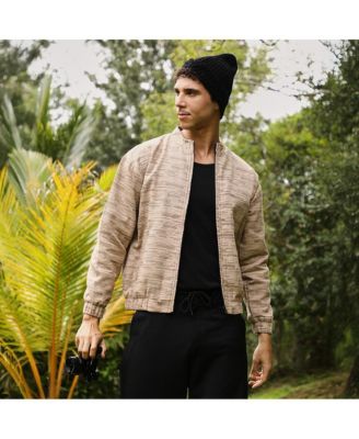 Men's Sand Beige Lined-Jacquard Bomber Jacket