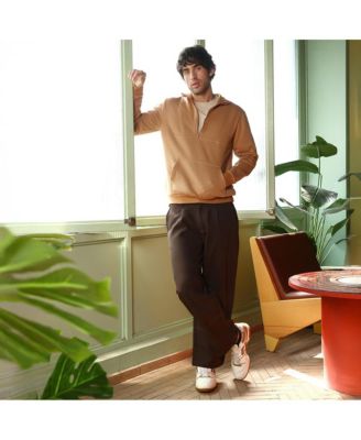 Men's Rust Orange Panel-Stitch Knit Sweatshirt