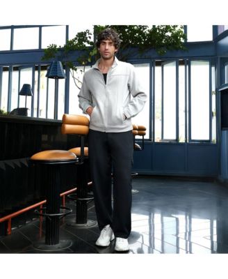 Men's Cloud Grey Panel-Stitch Knit Jacket