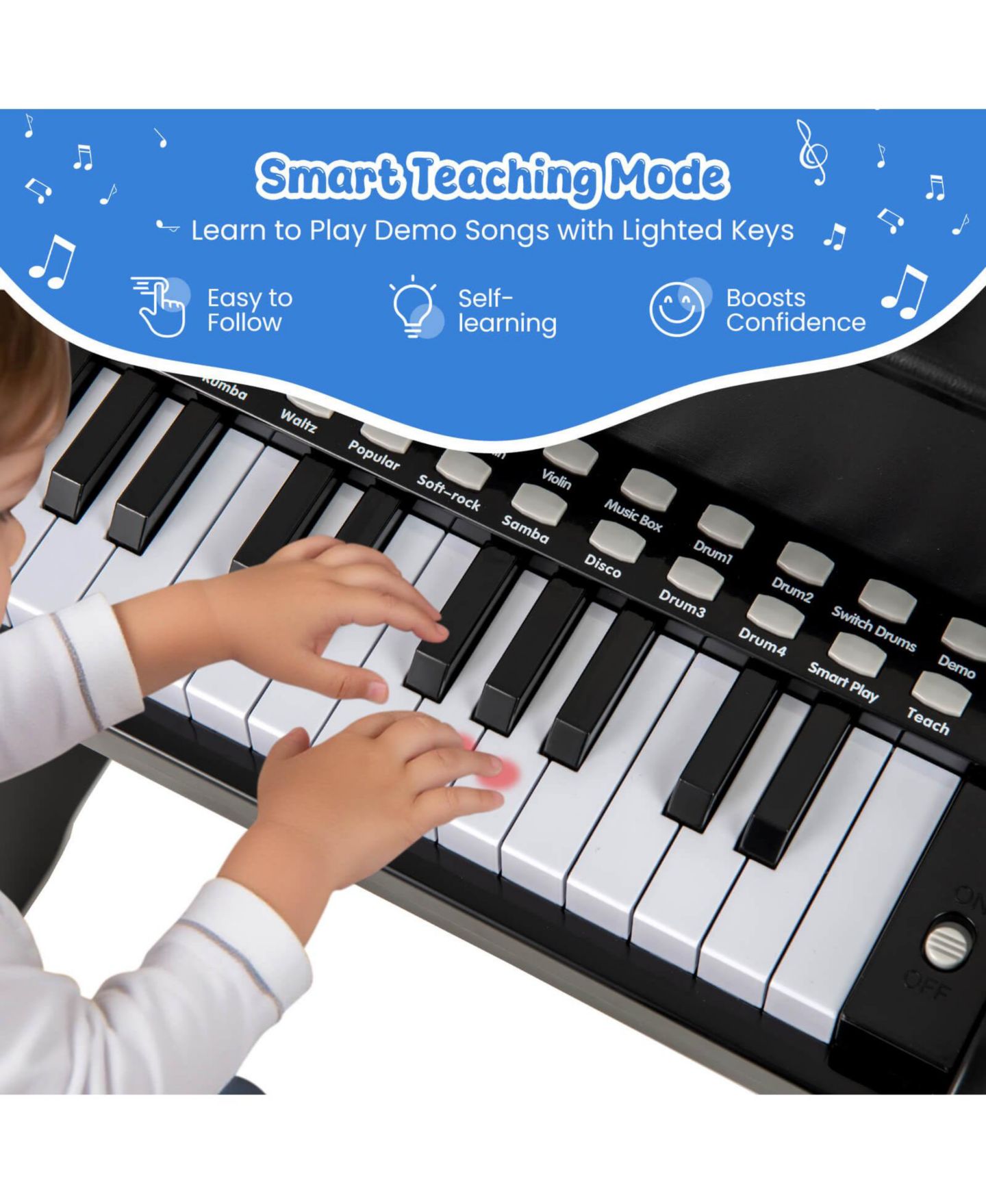 Детские игрушки Costway 25-Key Digital Piano with Lighted Keys Teaching Mode, 3-Piece Set, Ages 3+, цвет: Чёрный — фото 5