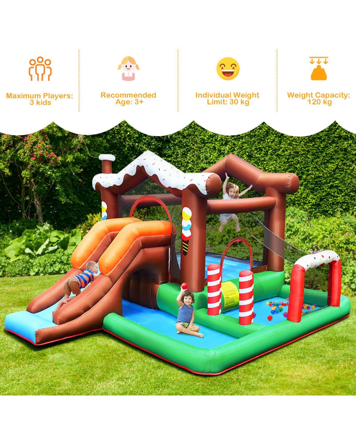 Hongge Inflatable Kids Bounce House with Slide, Climbing Wall, and 550W Air Blower