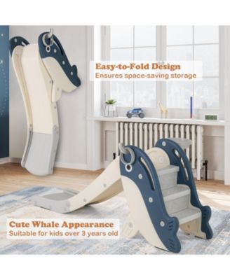 Foldable Freestanding Baby Slide and Climber with Basketball Hoop