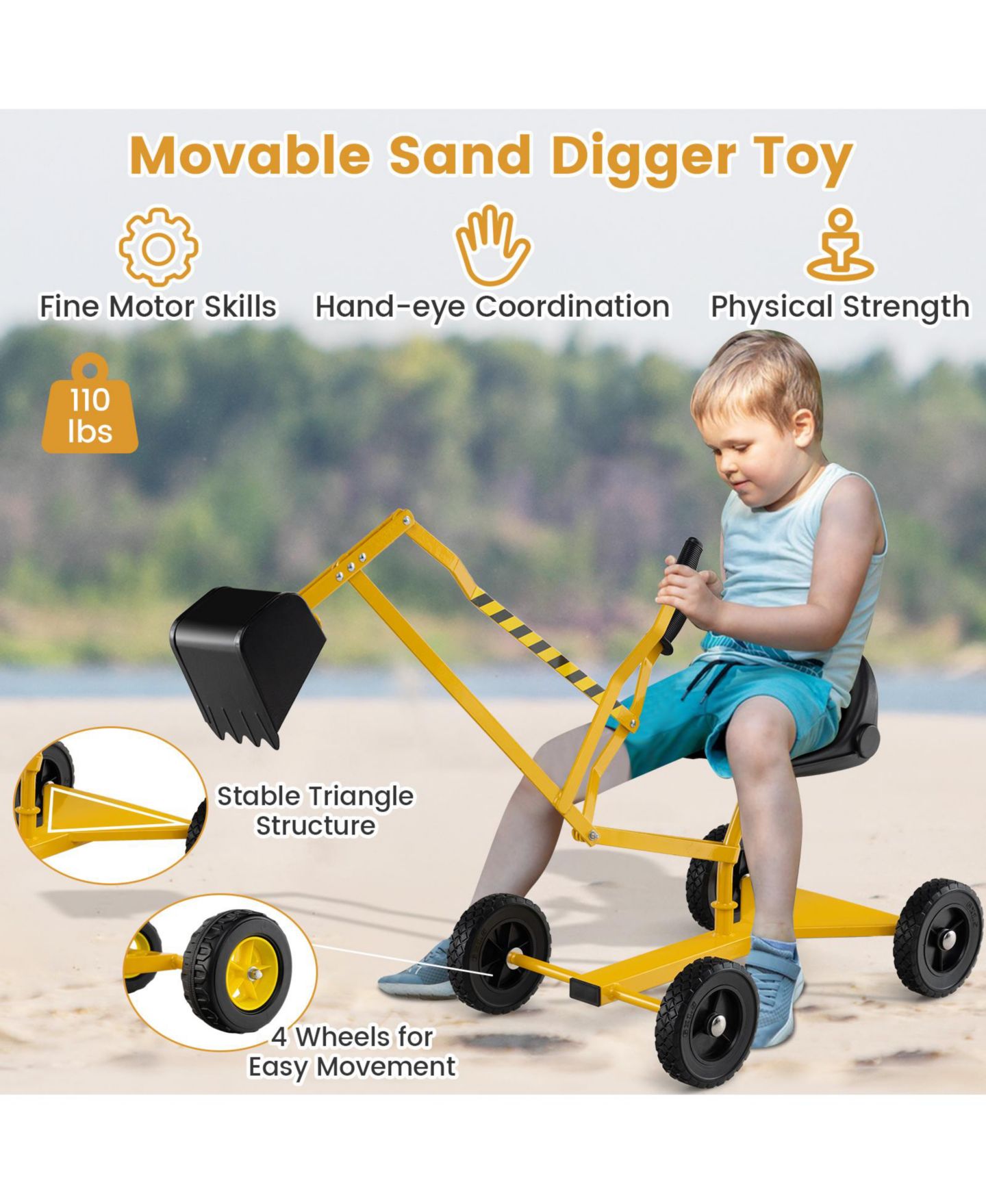 Детская игрушка HONGGE Sandbox Sand Digger Ride-On Excavator with Dual-Hand Controls, 110 lbs Capacity, Ages 3+, цвет: Чёрный — фото 10