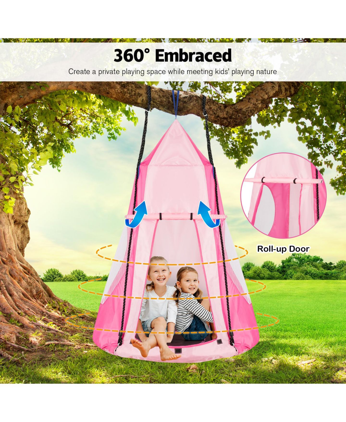Детские игрушки SKONYON 2-in-1 Hanging Chair and Play Tent, 2-Piece Set, Ages 3-10, цвет: Розовый — фото 11