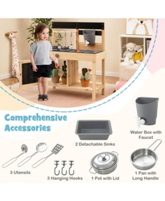 Wooden Outdoor Mud Kitchen Playset with Water Faucet & Storage