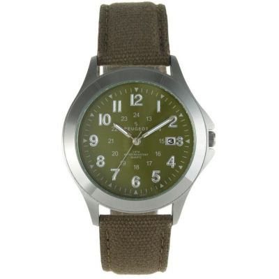 Men Military Dial Calendar Leather Strap Watch 40mm Round