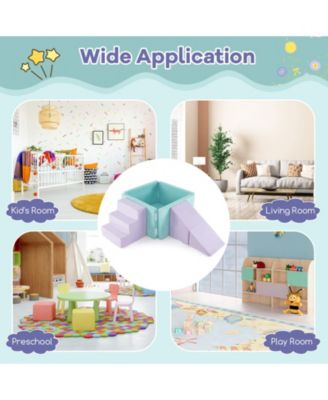 3-in-1 Suede Fabric Soft Play Set Foam Climbing Blocks for Toddlers-Purple
