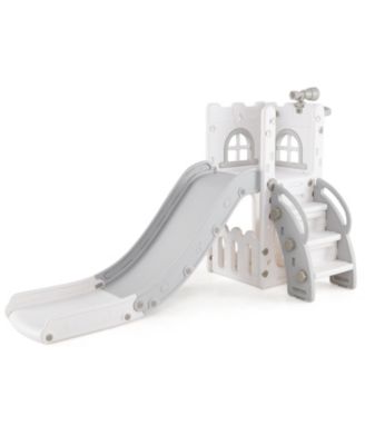 6-in-1 Toddler Slide L-shaped Playground with Basketball Hoop and Ladder