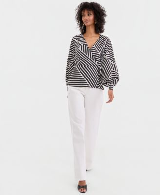 Women's Long Sleeve Printed Wrap Blouse