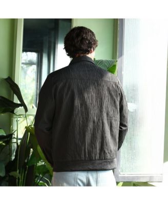 Men's Midnight Black Zip-Front Crease-Tactile Jacket