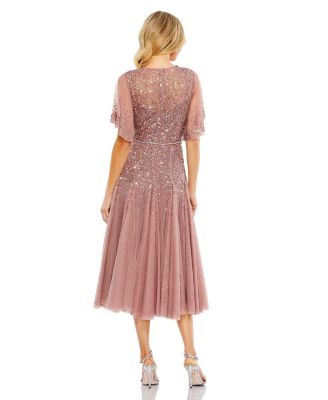 Women's Flounce Sleeve Tea Length Dress