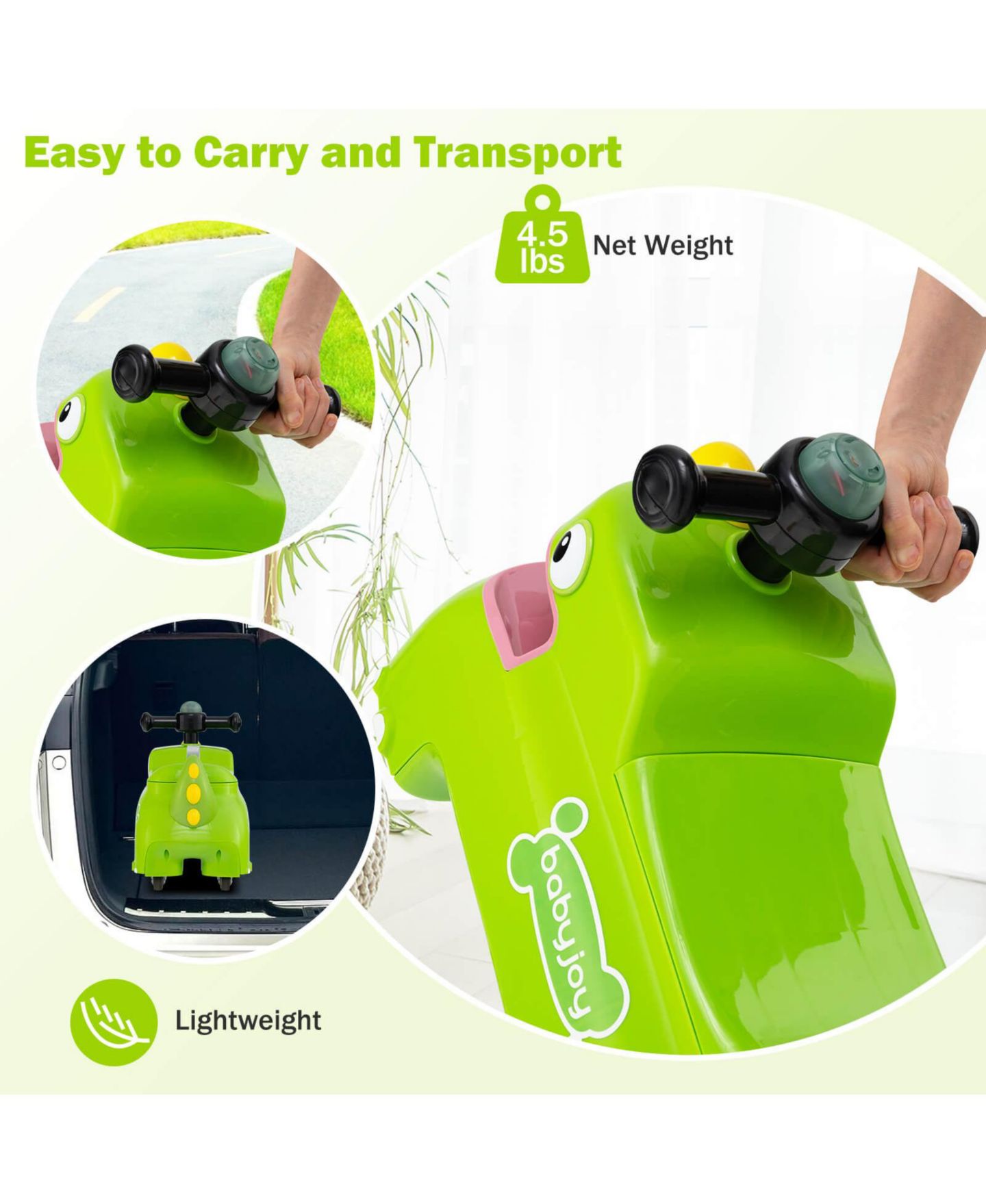 Детская игрушка Costway Baby Dinosaur Sliding Car with LED Lights and Under-Seat Storage Ride-On Toy, 55 lbs. Capacity, Ages 18 Months+, цвет: Зелёный — фото 9