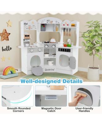 Corner Kitchen Playset with Coffee Machine Oven Microwave Washing Machine