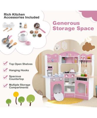 Corner Kitchen Playset with Coffee Machine Oven Microwave Washing Machine