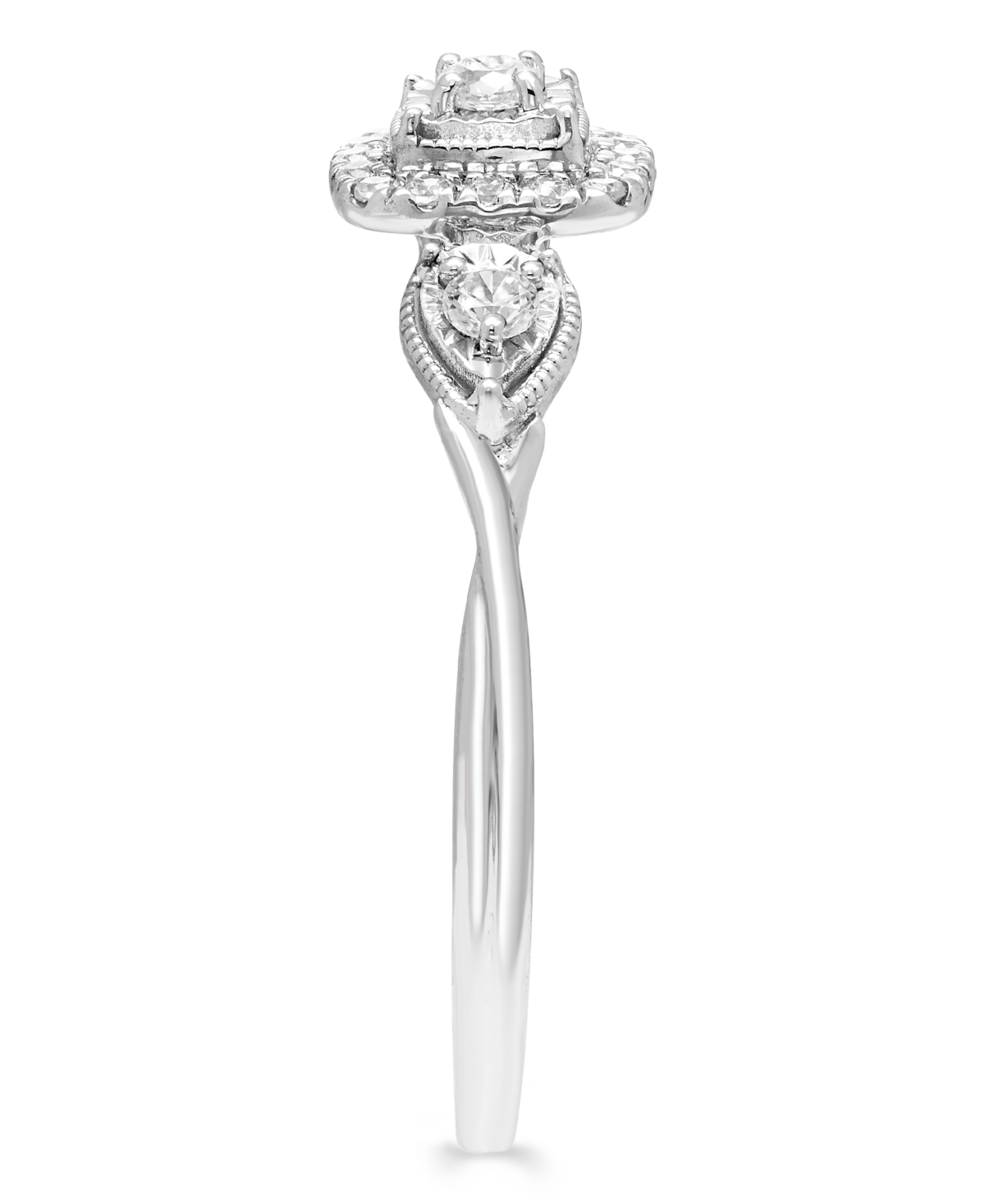Macy's Diamond 3-Stone Halo Ring (1/4 ct. t.w.) in 10k White Gold