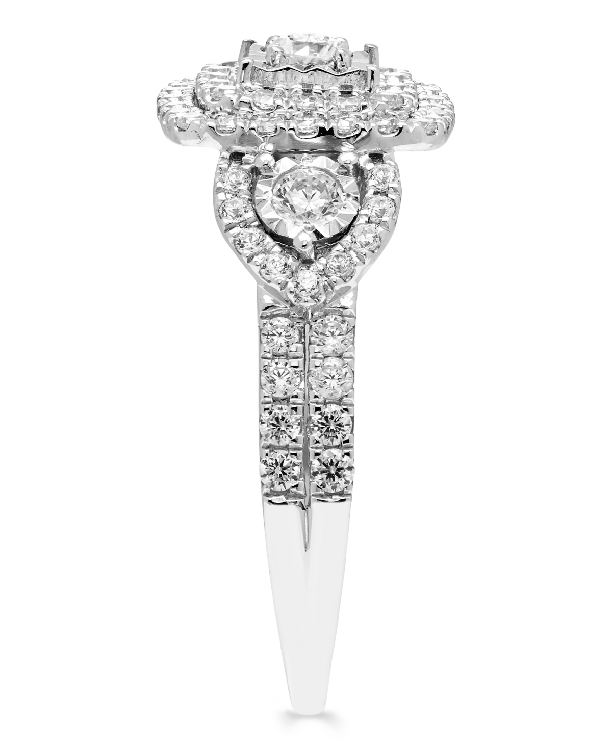 Macy's Diamond 3-Stone Halo Ring (1 ct. t.w.) in 10k White Gold