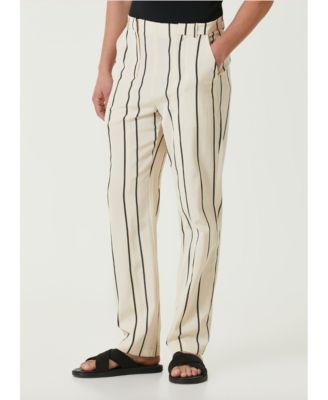 Women's Men's Striped Silk & Linen Blend Two-Zip Pants