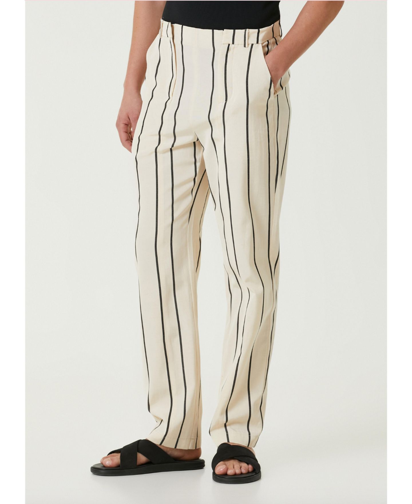 Женские брюки PCFG Striped Silk & Linen Blend Two-Zip, цвет: Бежевый — фото 6