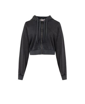 Men's Acid-Wash Cotton Full-Zip Hooded Sweatshirt