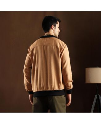 Men's Khaki Beige Tactile-Utility Bomber Jacket