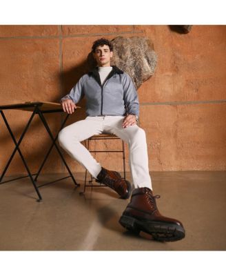 Men's Coin Grey Contrast Sherpa-Lined Suede Bomber Jacket