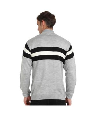 Men's Light Grey Relaxed Horizontal Striped Pullover Sweater